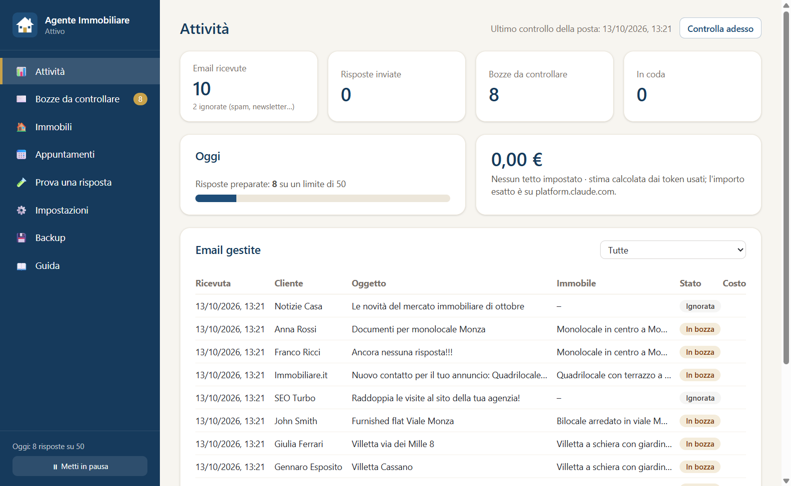 Il pannello: tutte le email gestite a colpo d’occhio