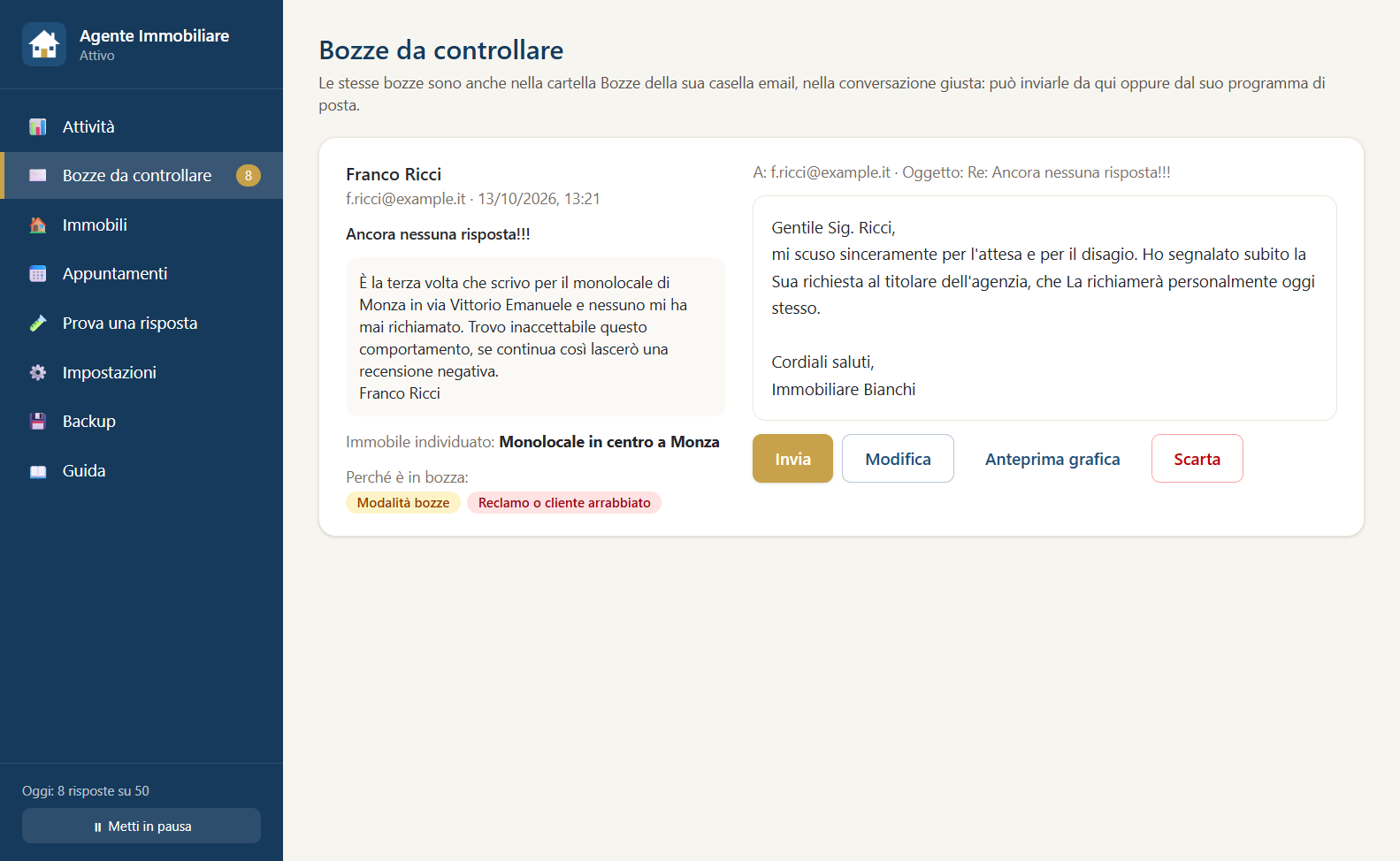 Un reclamo? Resta in bozza, decide Lei