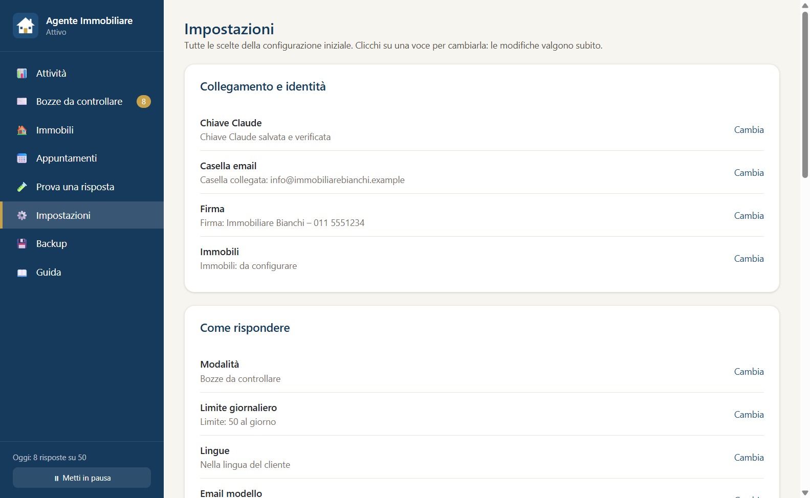 Impostazioni semplici, tutto sotto controllo